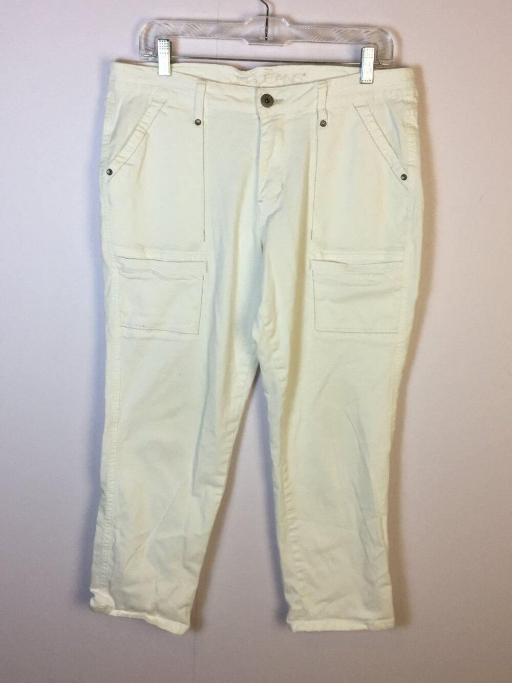 Jag Jeans Size 12/31 Womans White Girlfriend Cropped Mid Rise Utility Pockets